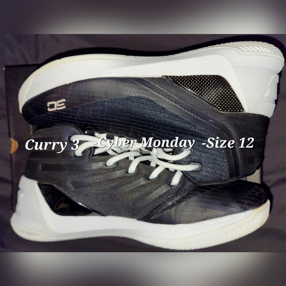 Under Armor, Size 12, Color Blk/White-White - Picture 5 of 7